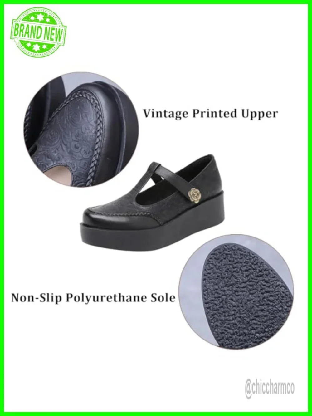 Genuine Leather T-Strap Platform Mary Janes Wedge Pumps Comfortable Hook Loop